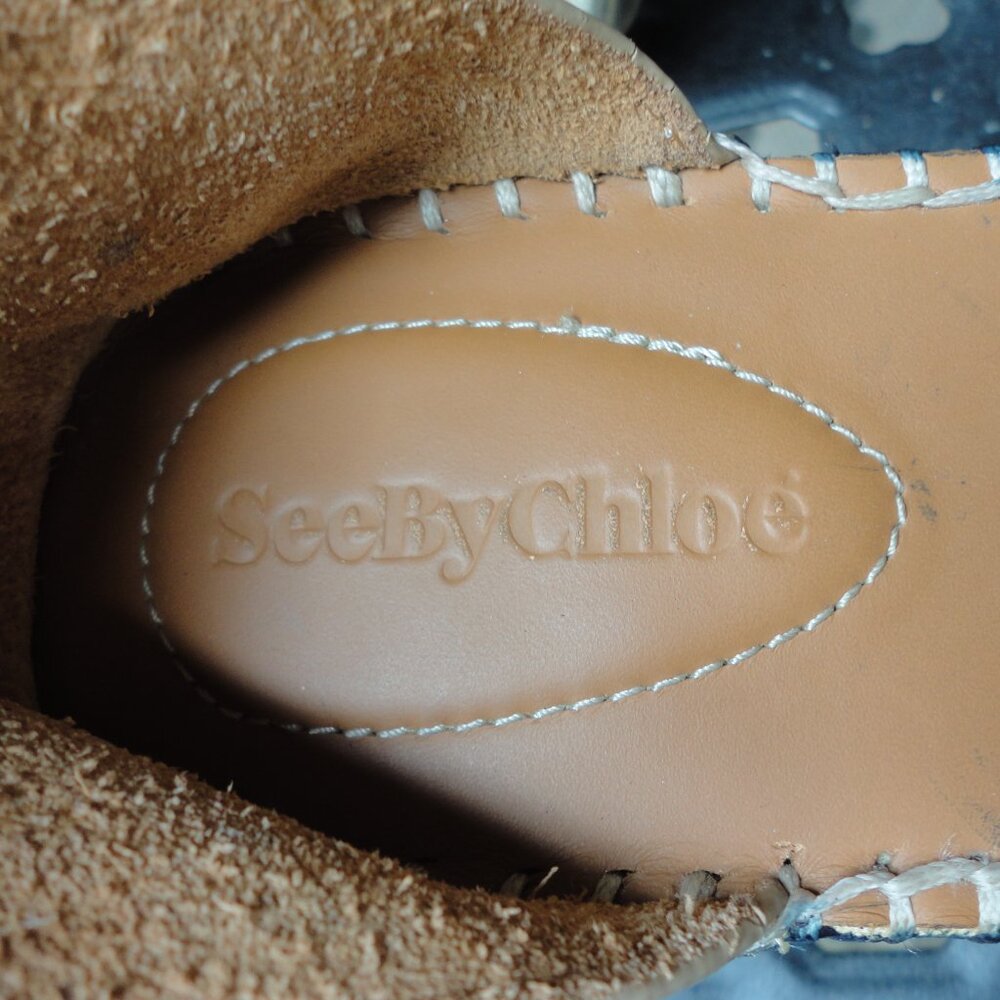 SEE BY CHLOE Women's Gold and Black Gladiator Chunky Heel Sandals Size 40 (9.5) - Picture 8 of 9